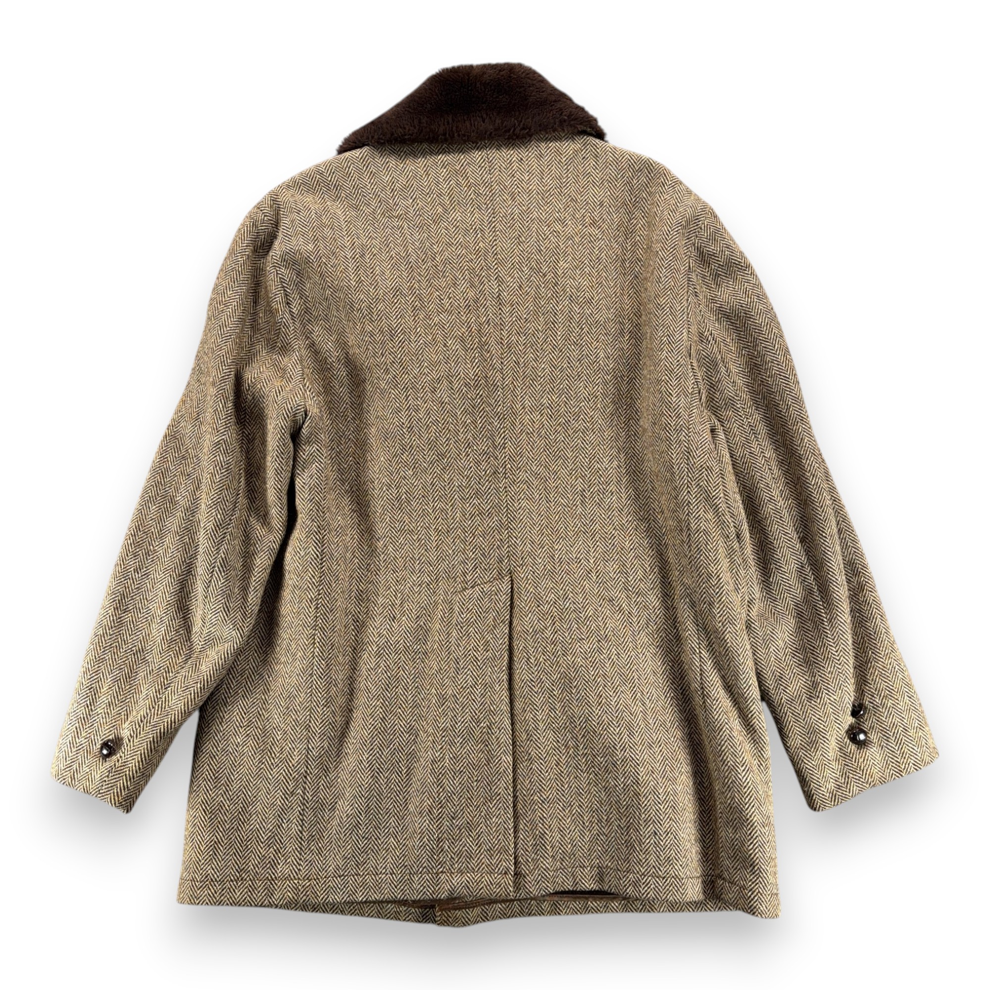 Vintage Campus Coat Adult Large Brown Herringbone Tweed Faux Fur Lined USA 70s-3 Vintage Campus Coat Adult Large Brown Herringbone Tweed Faux Fur Lined USA 70s