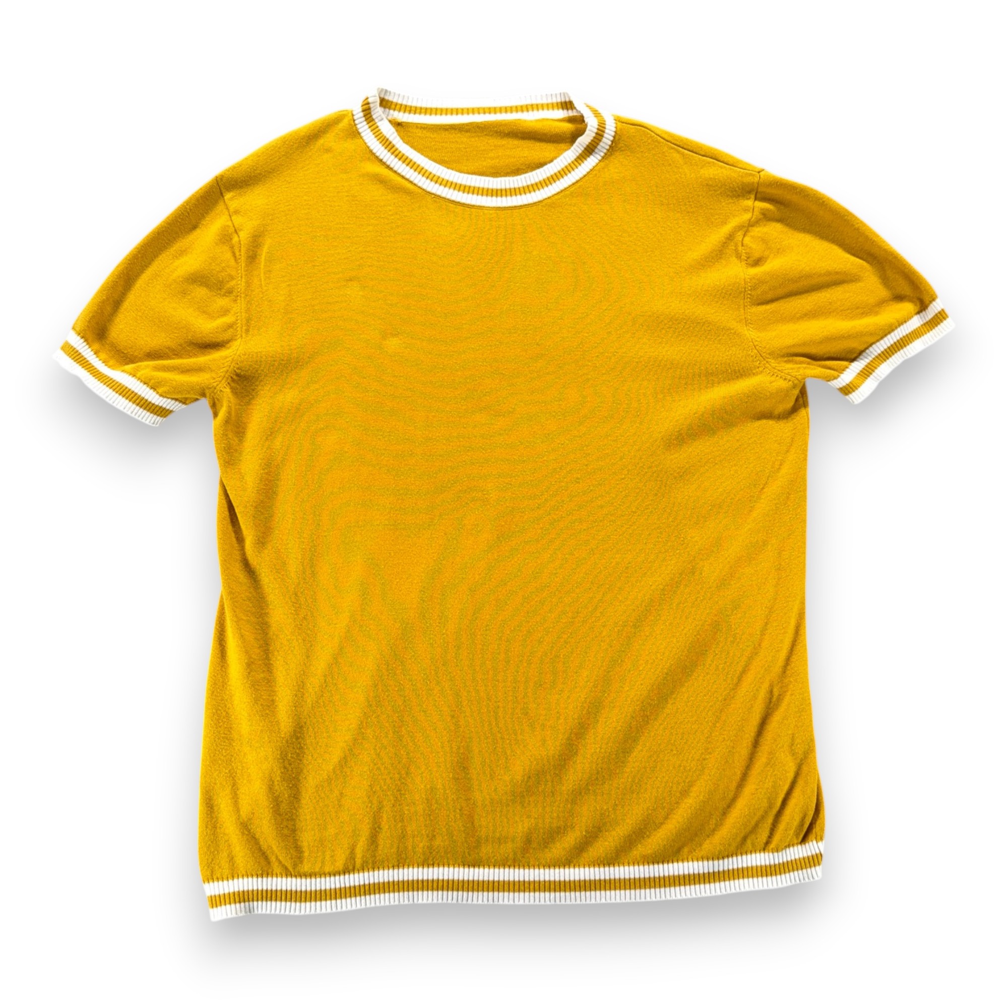 Vintage Ringer Shirt Adult EXTRA LARGE Yellow White Striped Trim Mustard 70s