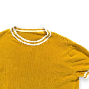 Vintage Ringer Shirt Adult EXTRA LARGE Yellow White Striped Trim Mustard 70s