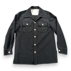 Vintage Leisure Shirt Adult MEDIUM Black Contrast Stitch Pointed Collar 70s