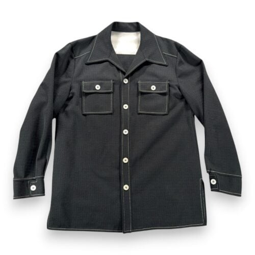 Vintage Leisure Shirt Adult MEDIUM Black Contrast Stitch Pointed Collar 70s