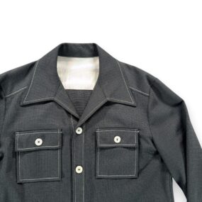 Vintage Leisure Shirt Adult MEDIUM Black Contrast Stitch Pointed Collar 70s
