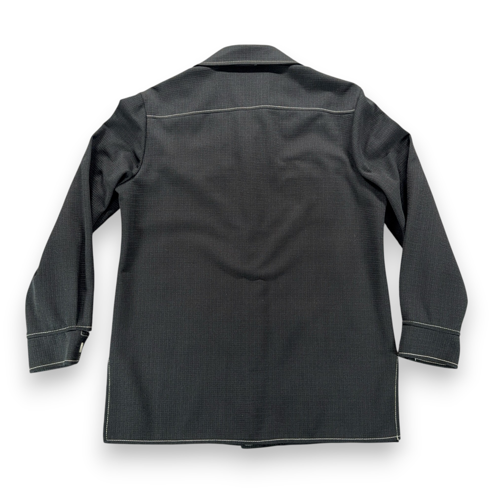 Vintage Leisure Shirt Adult MEDIUM Black Contrast Stitch Pointed Collar 70s-3 Vintage Leisure Shirt Adult MEDIUM Black Contrast Stitch Pointed Collar 70s