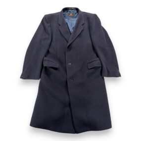 Vintage di Benedetto Coat Adult LARGE Blue Cashmere Wool Satin Long Italy 90s