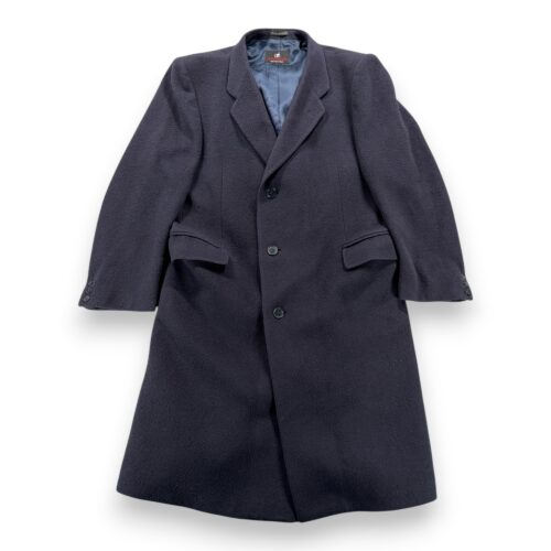 Vintage di Benedetto Coat Adult LARGE Blue Cashmere Wool Satin Long Italy 90s