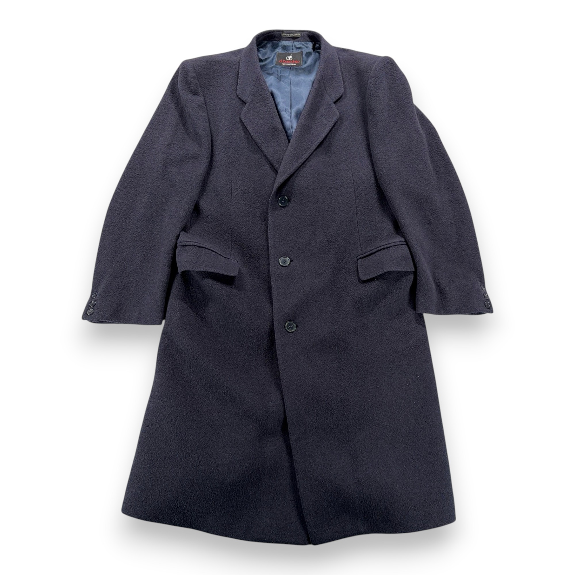 Vintage di Benedetto Coat Adult LARGE Blue Cashmere Wool Satin Long Italy 90s-1 Vintage di Benedetto Coat Adult LARGE Blue Cashmere Wool Satin Long Italy 90s
