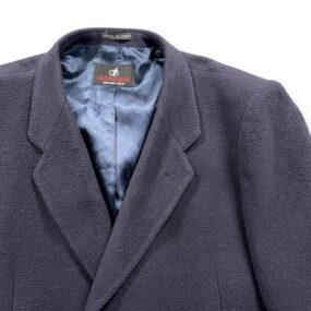 Vintage di Benedetto Coat Adult LARGE Blue Cashmere Wool Satin Long Italy 90s