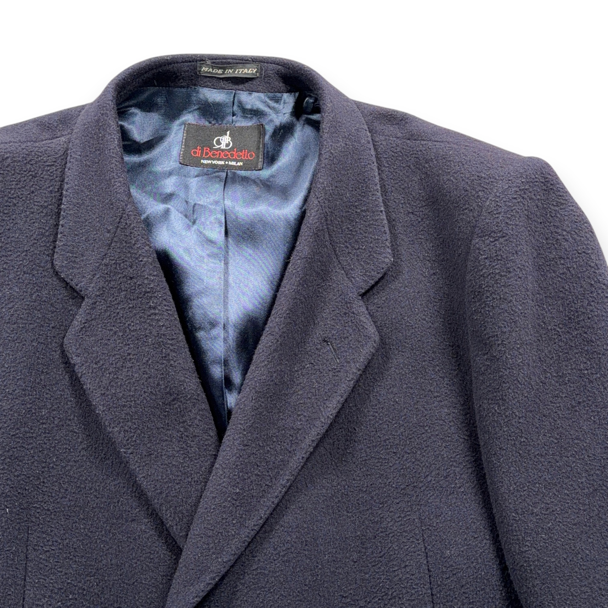 Vintage di Benedetto Coat Adult LARGE Blue Cashmere Wool Satin Long Italy 90s-2 Vintage di Benedetto Coat Adult LARGE Blue Cashmere Wool Satin Long Italy 90s