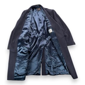 Vintage di Benedetto Coat Adult LARGE Blue Cashmere Wool Satin Long Italy 90s