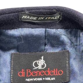 Vintage di Benedetto Coat Adult LARGE Blue Cashmere Wool Satin Long Italy 90s