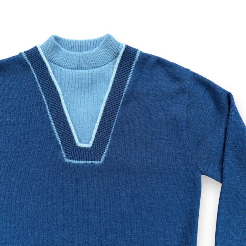 Vintage Sweater Adult MEDIUM Blue Two Tone V Neck Mod Orlon Acrylic Knit USA 60s-2 Vintage Sweater Adult MEDIUM Blue Two Tone V Neck Mod Orlon Acrylic Knit USA 60s