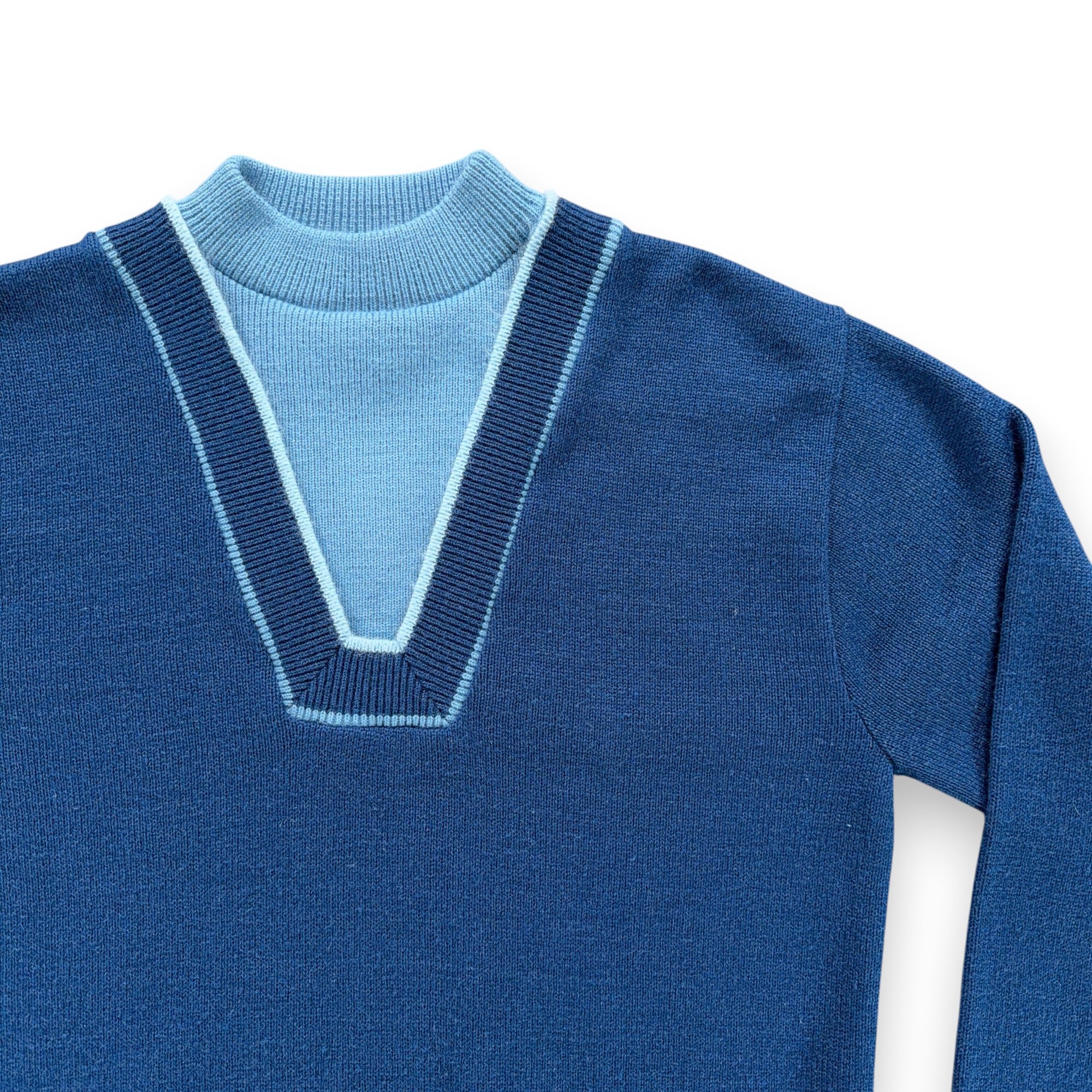 Vintage Sweater Adult MEDIUM Blue Two Tone V Neck Mod Orlon Acrylic Knit USA 60s-2 Vintage Sweater Adult MEDIUM Blue Two Tone V Neck Mod Orlon Acrylic Knit USA 60s