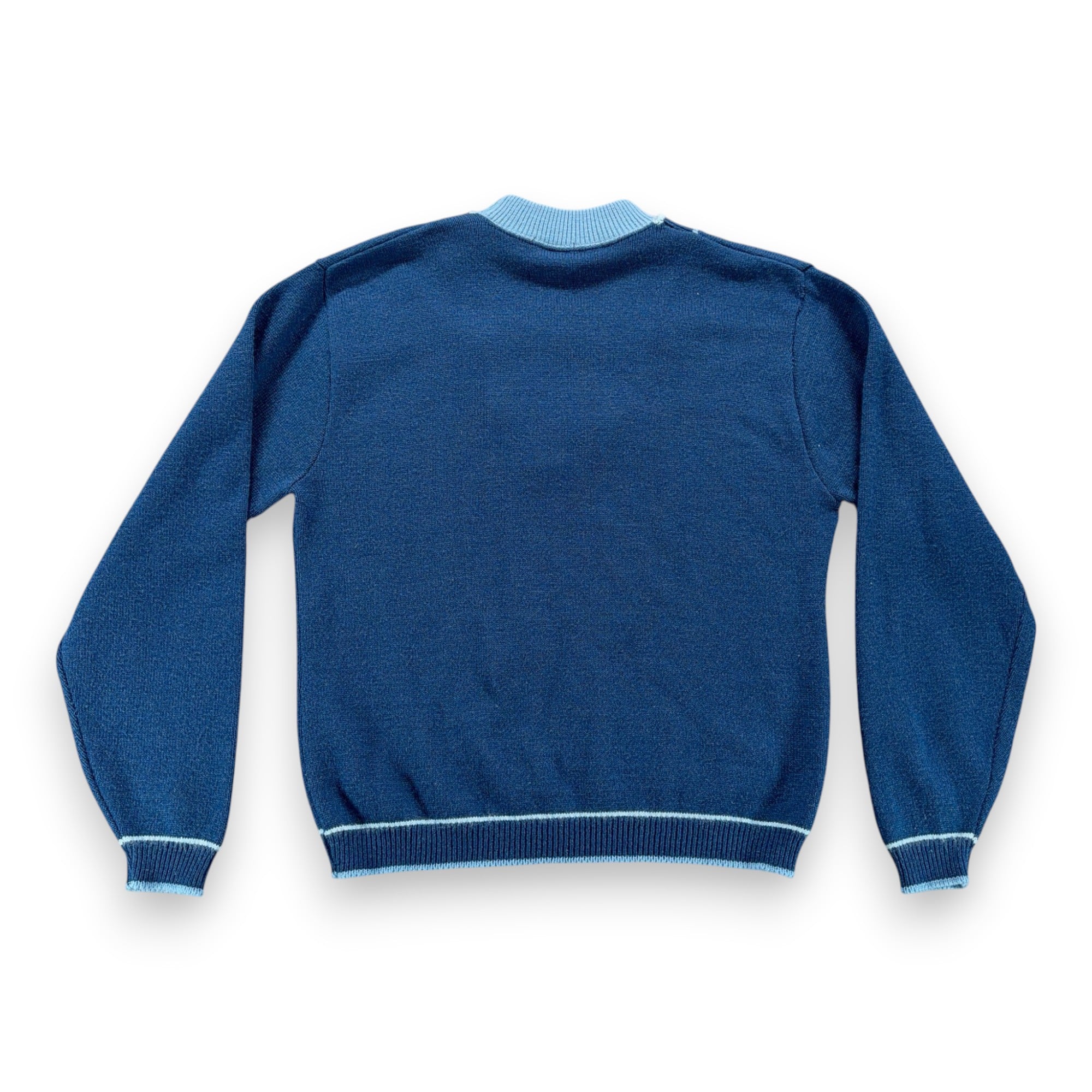 Vintage Sweater Adult MEDIUM Blue Two Tone V Neck Mod Orlon Acrylic Knit USA 60s-3 Vintage Sweater Adult MEDIUM Blue Two Tone V Neck Mod Orlon Acrylic Knit USA 60s