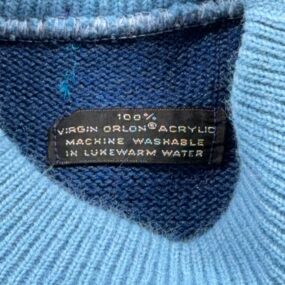 Vintage Sweater Adult MEDIUM Blue Two Tone V Neck Mod Orlon Acrylic Knit USA 60s