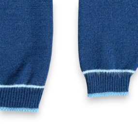 Vintage Sweater Adult MEDIUM Blue Two Tone V Neck Mod Orlon Acrylic Knit USA 60s