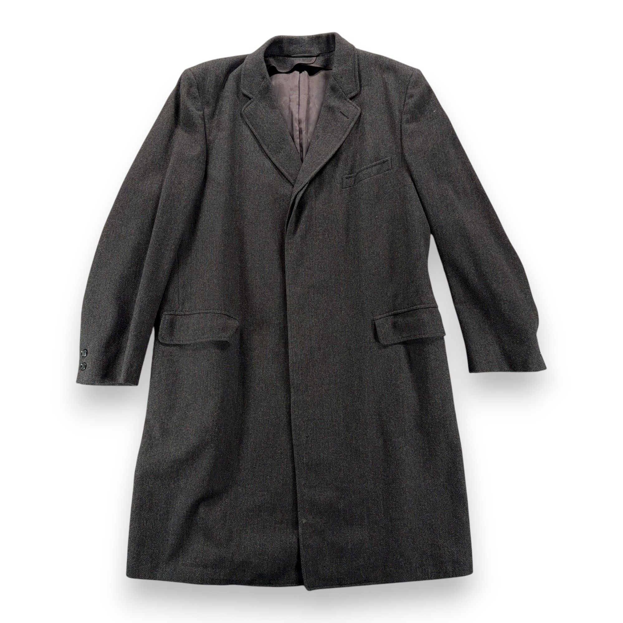 Vintage Anderson Little Coat Adult LARGE Gray Herringbone Wool Long USA 60s-1 Vintage Anderson Little Coat Adult LARGE Gray Herringbone Wool Long USA 60s