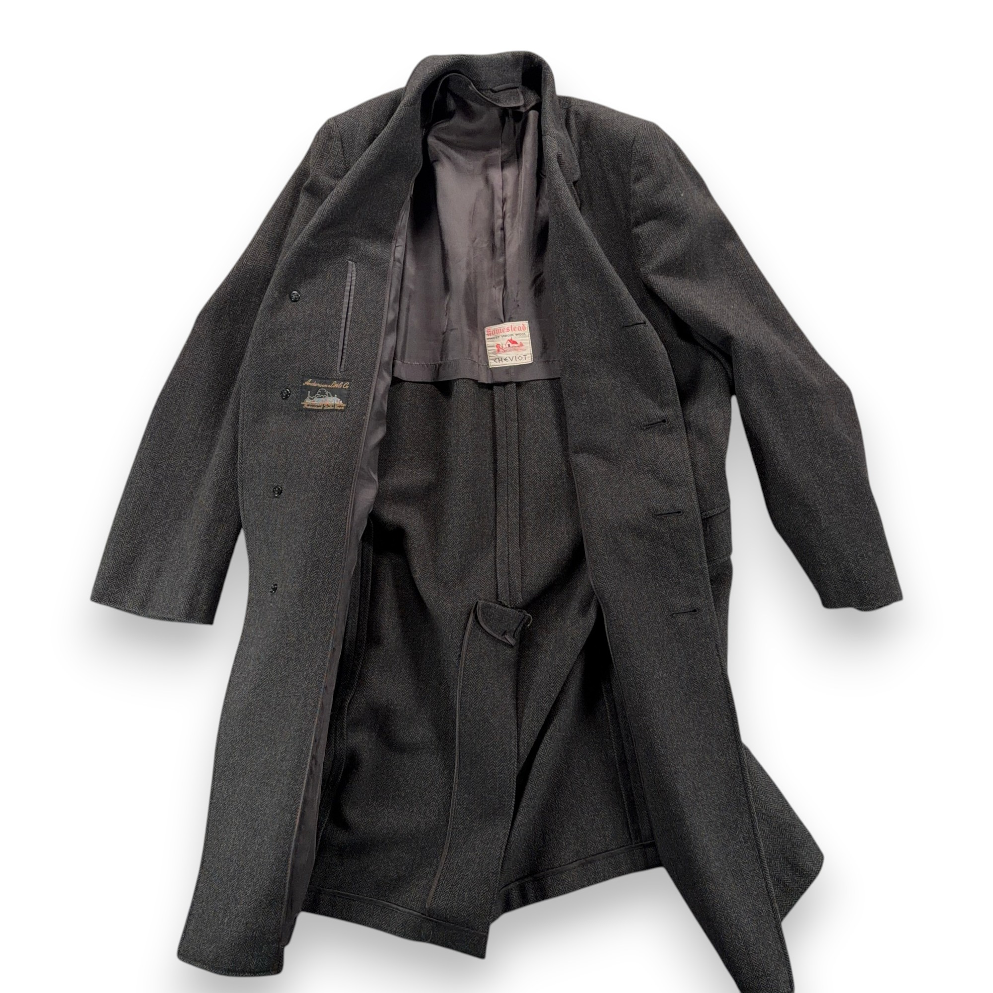 Vintage Anderson Little Coat Adult LARGE Gray Herringbone Wool Long USA 60s-5 Vintage Anderson Little Coat Adult LARGE Gray Herringbone Wool Long USA 60s