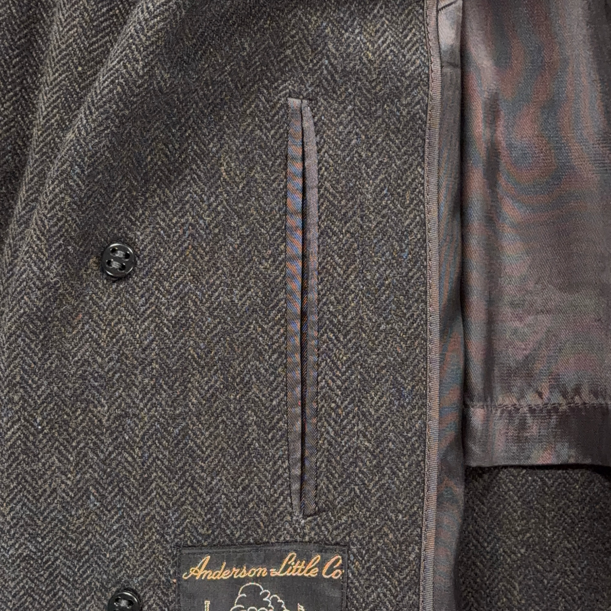 Vintage Anderson Little Coat Adult LARGE Gray Herringbone Wool Long USA 60s-7 Vintage Anderson Little Coat Adult LARGE Gray Herringbone Wool Long USA 60s