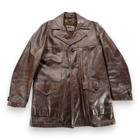 Vintage Sears Coat Adult MEDIUM Brown Leather Shop Car Coat Faux Fur USA 70s