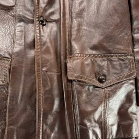 Vintage Sears Coat Adult MEDIUM Brown Leather Shop Car Coat Faux Fur USA 70s