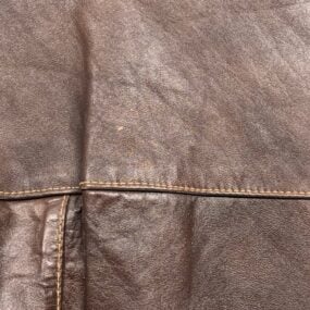Vintage Sears Coat Adult MEDIUM Brown Leather Shop Car Coat Faux Fur USA 70s