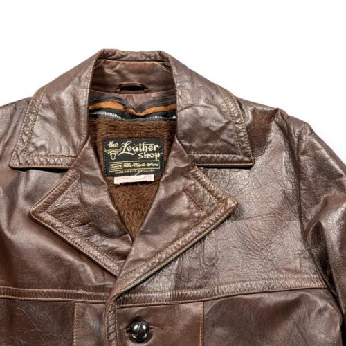 Vintage Sears Coat Adult MEDIUM Brown Leather Shop Car Coat Faux Fur USA 70s-2 Vintage Sears Coat Adult MEDIUM Brown Leather Shop Car Coat Faux Fur USA 70s