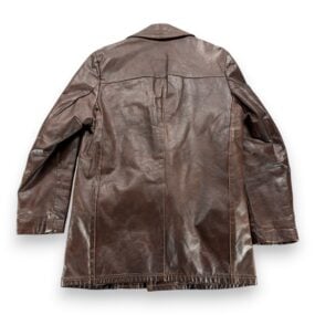 Vintage Sears Coat Adult MEDIUM Brown Leather Shop Car Coat Faux Fur USA 70s