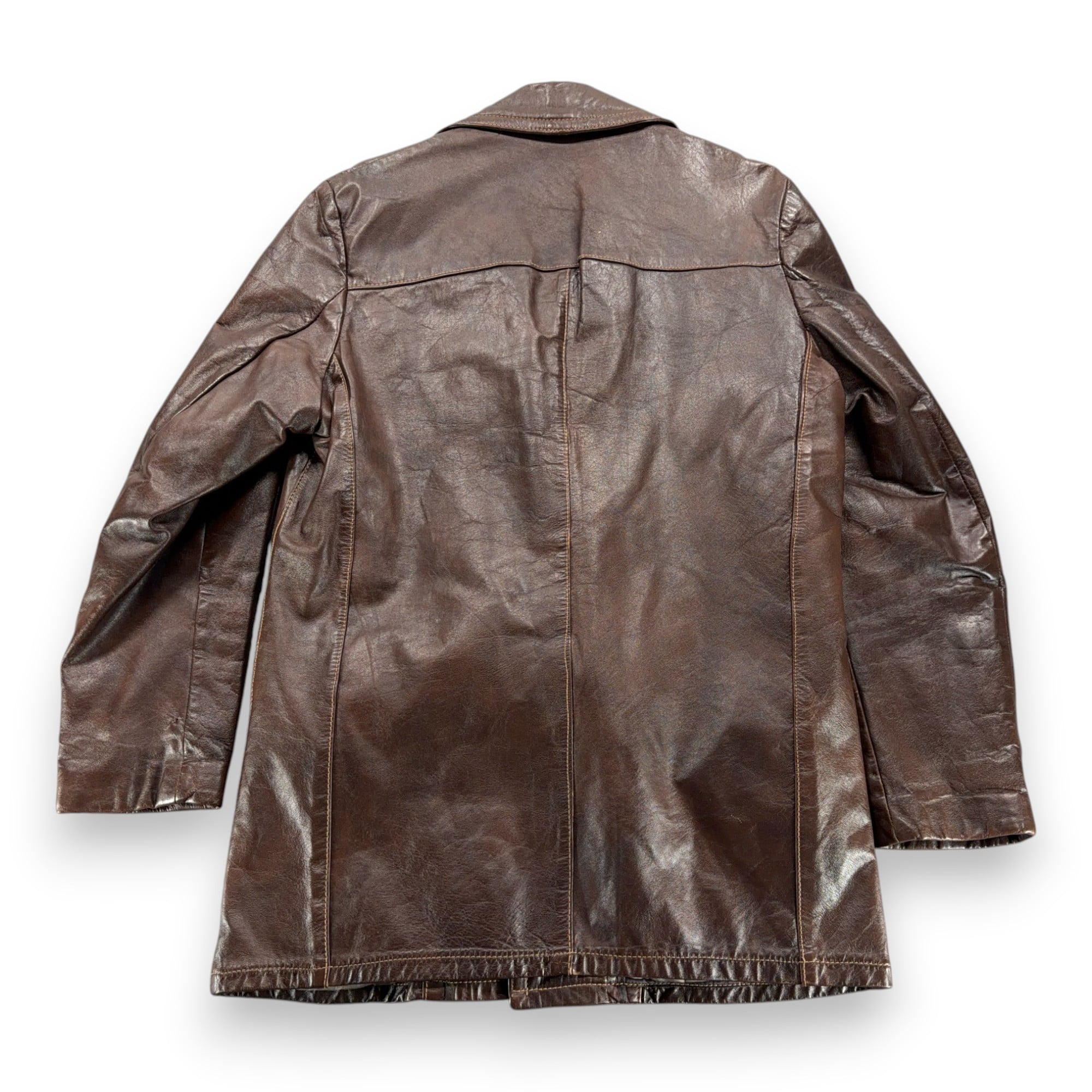 Vintage Sears Coat Adult MEDIUM Brown Leather Shop Car Coat Faux Fur USA 70s-3 Vintage Sears Coat Adult MEDIUM Brown Leather Shop Car Coat Faux Fur USA 70s