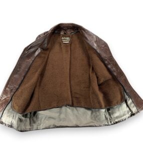 Vintage Sears Coat Adult MEDIUM Brown Leather Shop Car Coat Faux Fur USA 70s