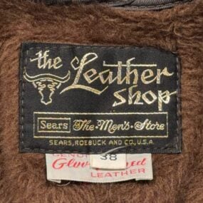 Vintage Sears Coat Adult MEDIUM Brown Leather Shop Car Coat Faux Fur USA 70s