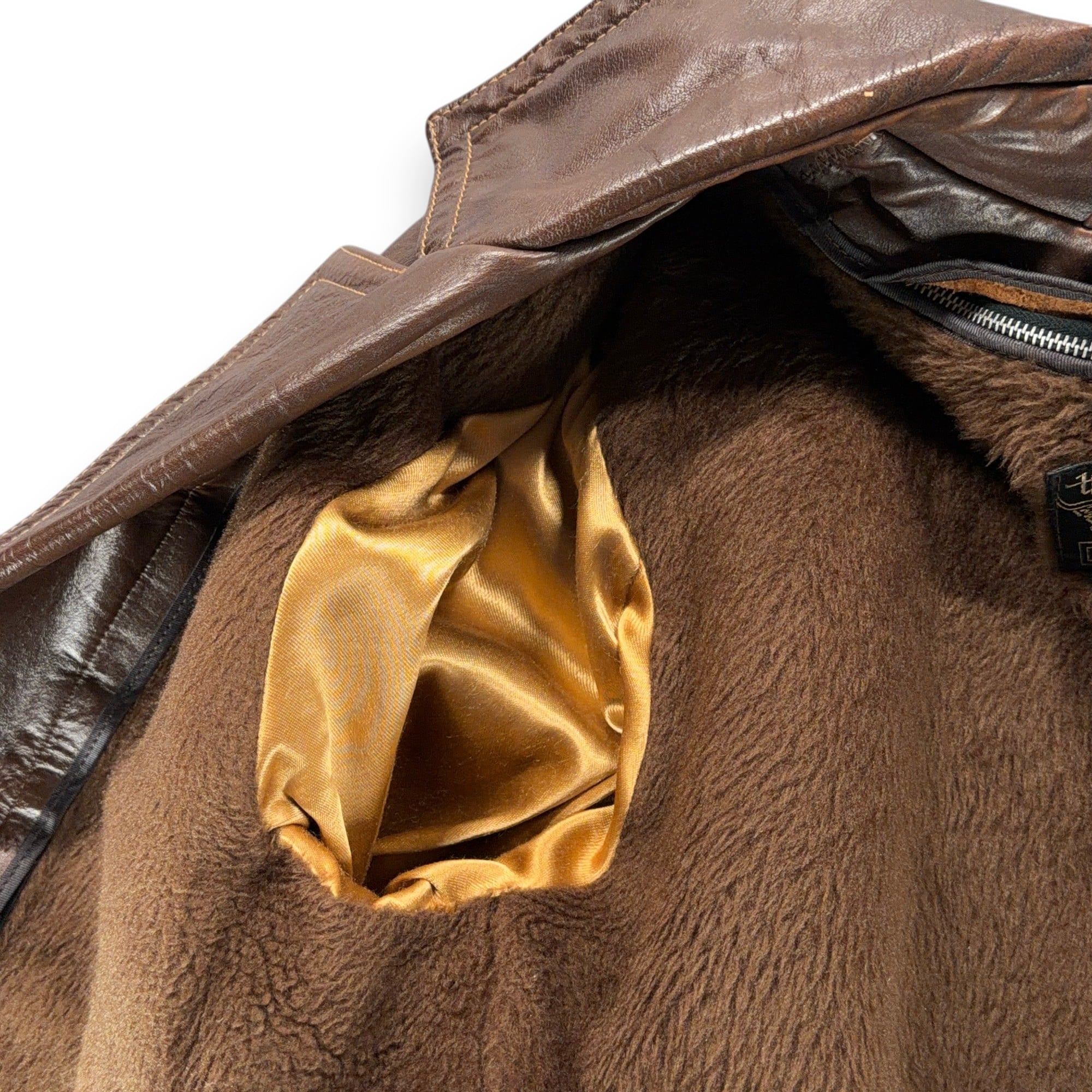 Vintage Sears Coat Adult MEDIUM Brown Leather Shop Car Coat Faux Fur USA 70s-8 Vintage Sears Coat Adult MEDIUM Brown Leather Shop Car Coat Faux Fur USA 70s