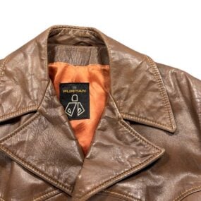 Vintage Puritan Coat Adult MEDIUM Brown Leather Belted Spy Car Coat Belted 70s