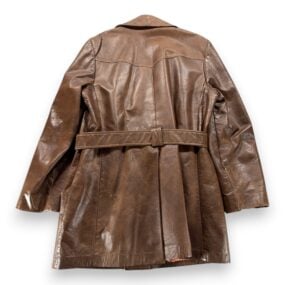 Vintage Puritan Coat Adult MEDIUM Brown Leather Belted Spy Car Coat Belted 70s