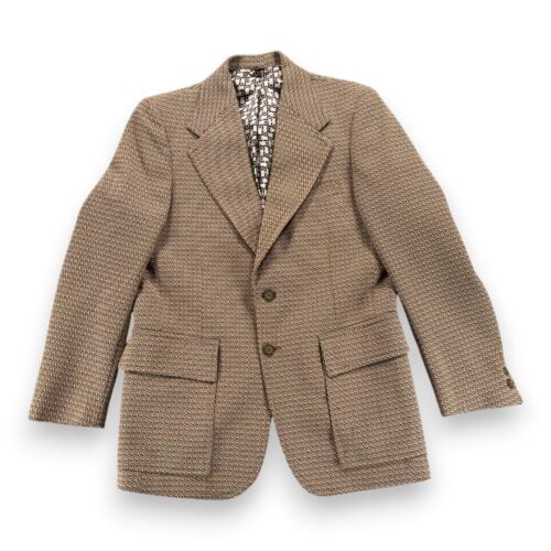 Vintage Houndstooth Jacket Mens 38R Brown Blazer Check Novelty Lining 70s