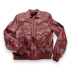 Vintage Bermans Leather Jacket Adult MEDIUM Red Bomber Zip Lining Deep Pile 70s