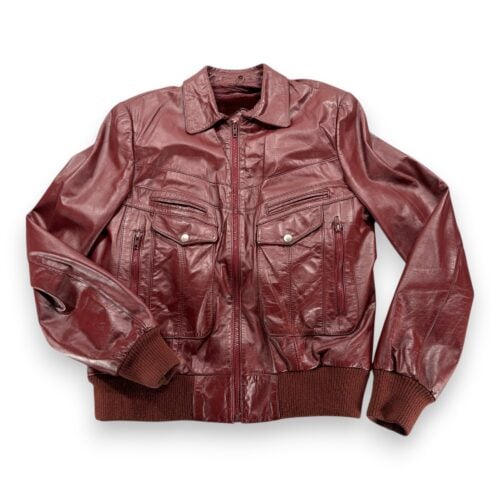 Vintage Bermans Leather Jacket Adult MEDIUM Red Bomber Zip Lining Deep Pile 70s