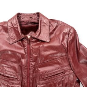Vintage Bermans Leather Jacket Adult MEDIUM Red Bomber Zip Lining Deep Pile 70s