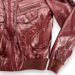 Vintage Bermans Leather Jacket Adult MEDIUM Red Bomber Zip Lining Deep Pile 70s