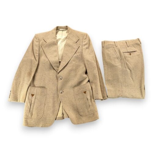 Vintage Johnny Carson Suit Mens 38 32x28 Brown Herringbone Wool 2pc Disco 70s