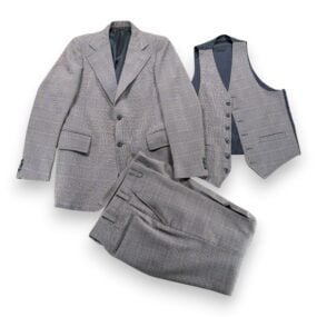 Vintage Houndstooth Suit Mens 38 32x32 Gray Talon Flared Hub Clothiers 3pc 70s
