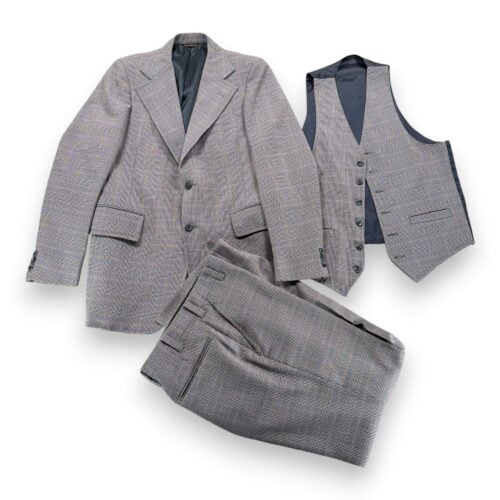 Vintage Houndstooth Suit Mens 38 32x32 Gray Talon Flared Hub Clothiers 3pc 70s