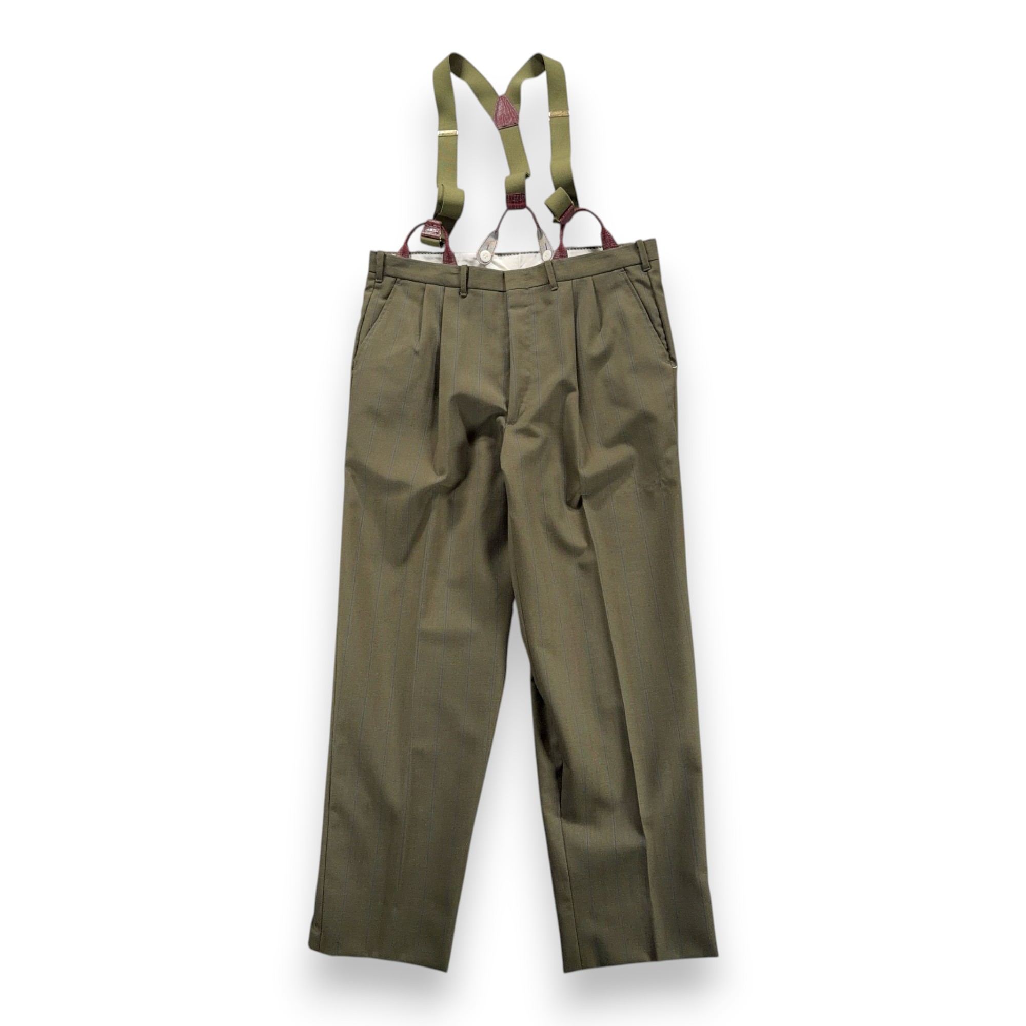 Vintage Falcone Suit Mens 44 36x30 Green Double Breasted Suspenders 2pc USA 80s-11 Vintage Falcone Suit Mens 44 36x30 Green Double Breasted Suspenders 2pc USA 80s