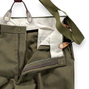 Vintage Falcone Suit Mens 44 36x30 Green Double Breasted Suspenders 2pc USA 80s