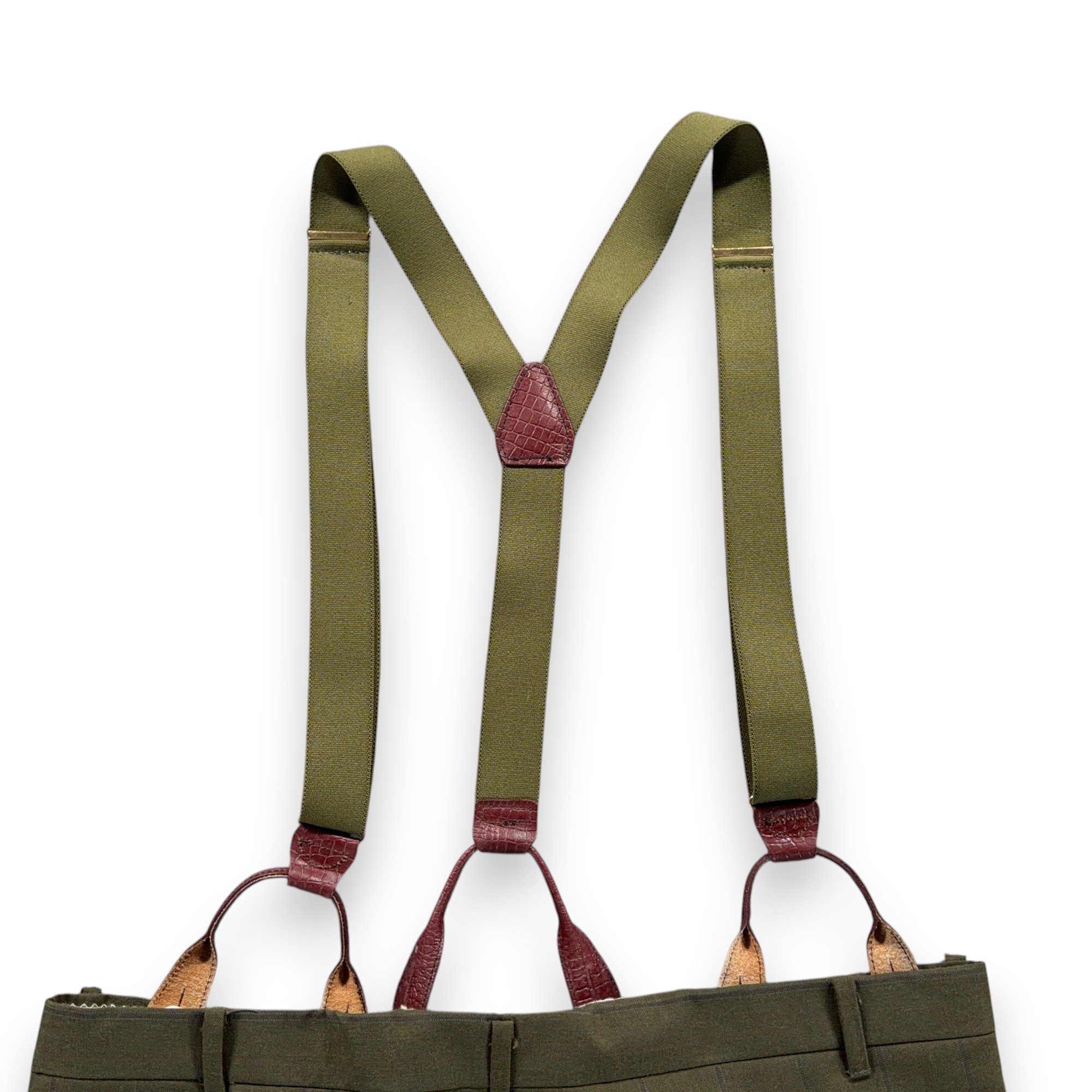 Vintage Falcone Suit Mens 44 36x30 Green Double Breasted Suspenders 2pc USA 80s-18 Vintage Falcone Suit Mens 44 36x30 Green Double Breasted Suspenders 2pc USA 80s