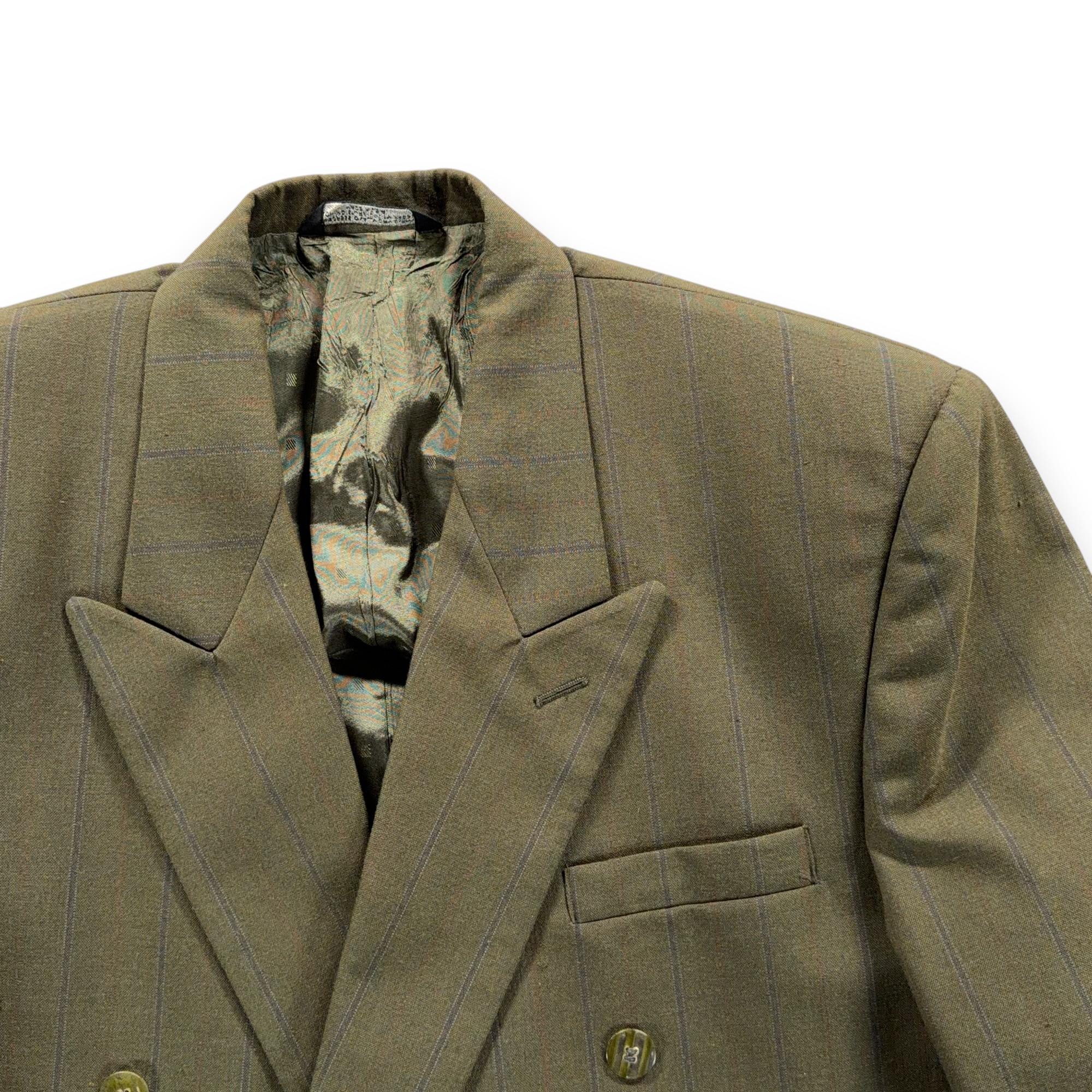 Vintage Falcone Suit Mens 44 36x30 Green Double Breasted Suspenders 2pc USA 80s-3 Vintage Falcone Suit Mens 44 36x30 Green Double Breasted Suspenders 2pc USA 80s