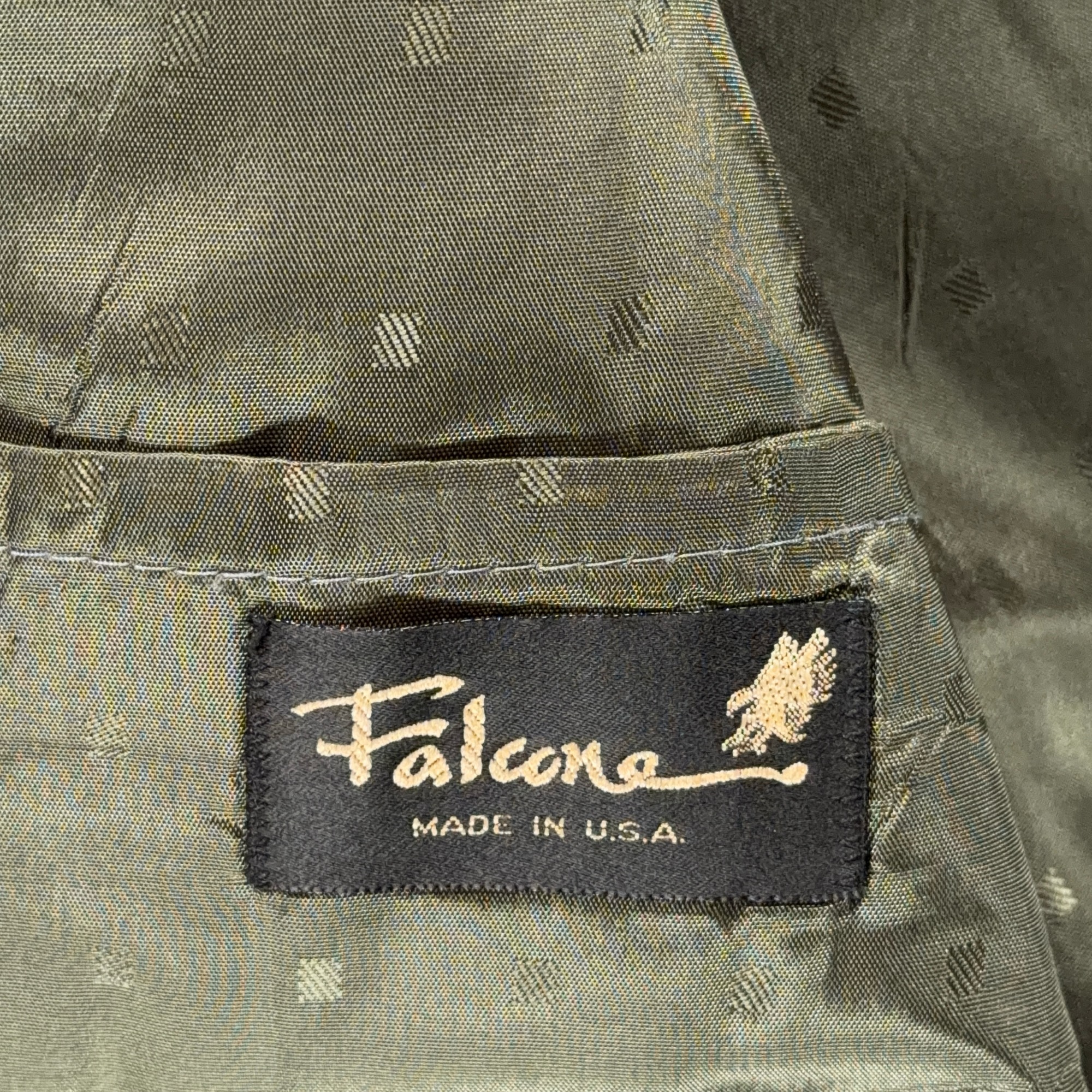 Vintage Falcone Suit Mens 44 36x30 Green Double Breasted Suspenders 2pc USA 80s-6 Vintage Falcone Suit Mens 44 36x30 Green Double Breasted Suspenders 2pc USA 80s