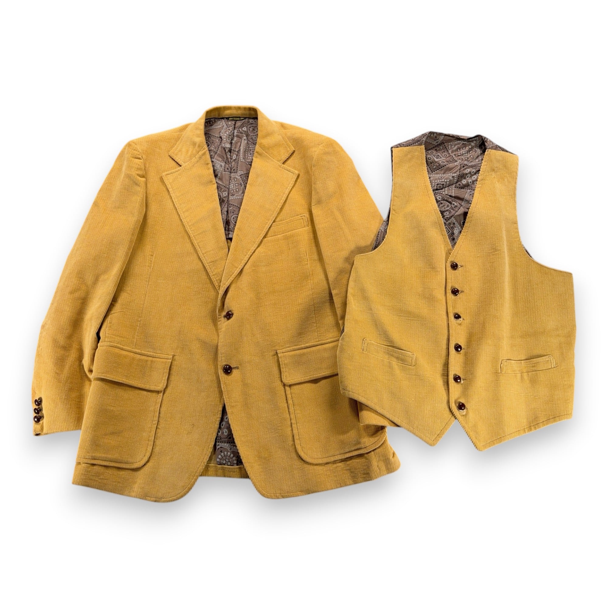 Vintage Hardwick Jacket Mens 46 Brown Corduroy Blazer Sport Coat Vest Set 70s
