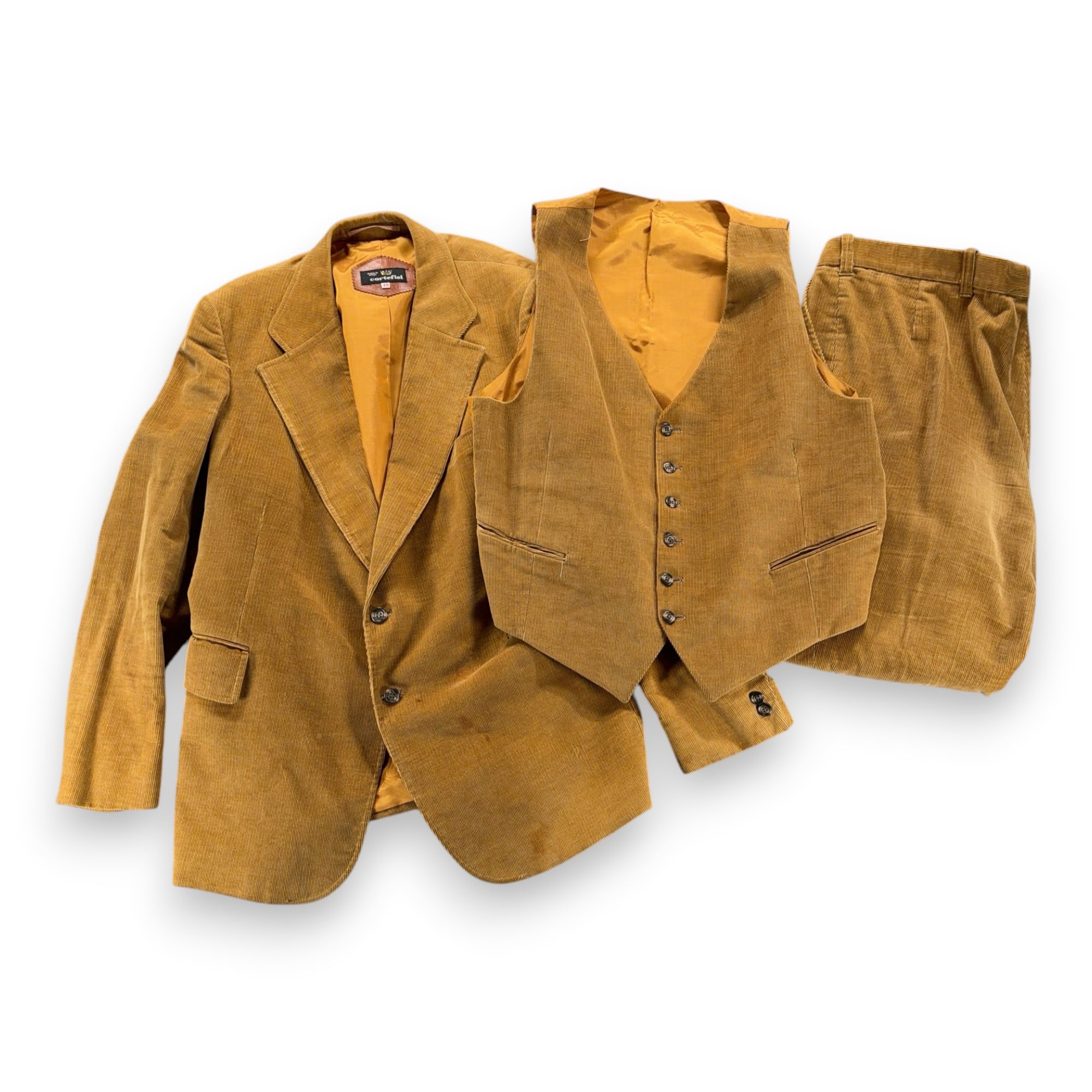 Vintage Cortefiel Suit Mens 46 42×32 Pants Brown Corduroy Vest 3pc Spain 70s