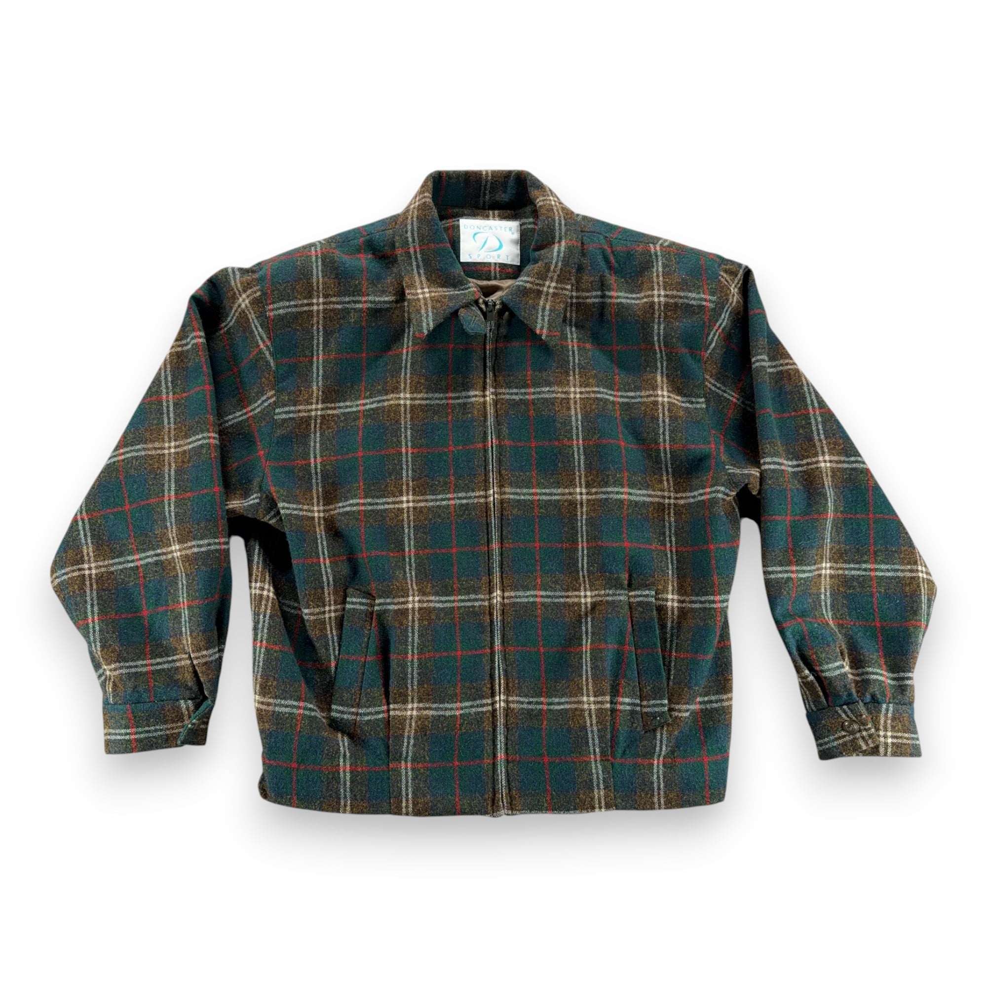 Vintage Doncaster Jacket Womens EXTRA LARGE Green Plaid Harrington Talon USA 90s