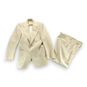 Vintage Suit Mens 36 31x30 Pants White Cream Ivory Disco Talon Union USA 2pc 70s